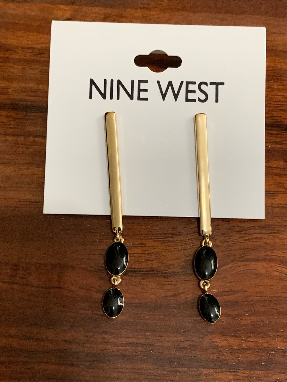 NWT Nine West gold tone and black earrings